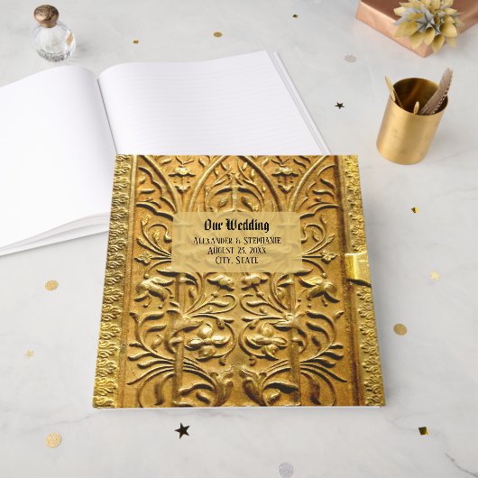 Antieke Oude Goud Deco Afbeelding Oude Boek Oudhei (Voorkant open)