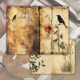 Antieke Oude Pagina Bloem Vogels Junk Journal