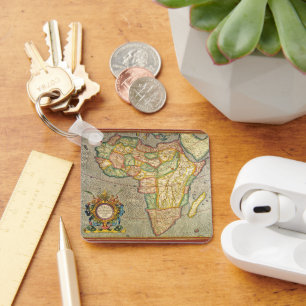 Antieke Oude Wereld Gerardus Mercator Kaart van Af Sleutelhanger