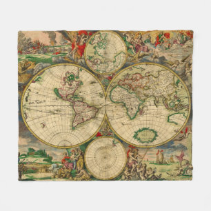 Antieke oude wereld kaarten Vintage kaarten Fleece Deken