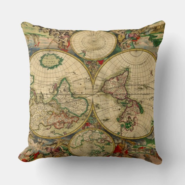 Antieke oude wereld kaarten Vintage kaarten Kussen (Voorkant)
