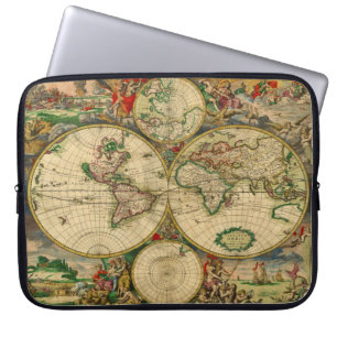 Antieke oude wereld kaarten Vintage kaarten Laptop Sleeve