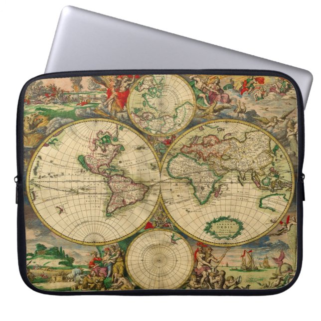 Antieke oude wereld kaarten Vintage kaarten Laptop Sleeve (Voorkant)