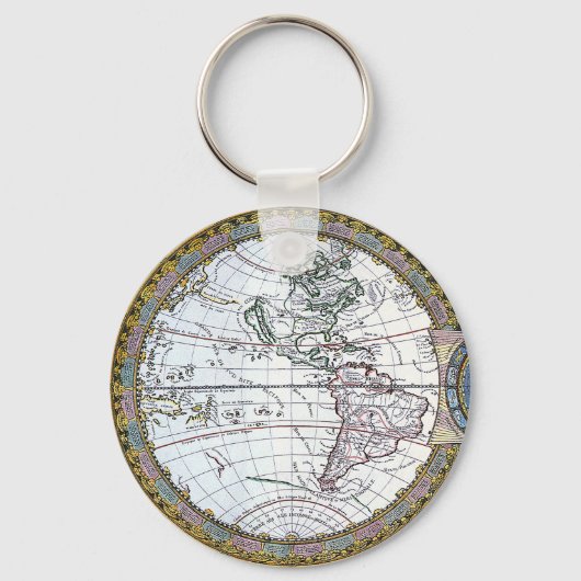 Antieke Oude Wereldkaart door Claude Auguste Berey Sleutelhanger (Voorkant)