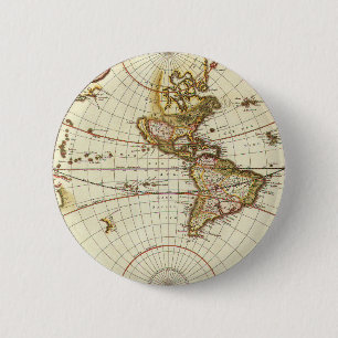 Antieke Oude Wereldkaart door Frederick de Wit, ci Ronde Button 5,7 Cm