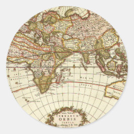 Antieke Oude Wereldkaart door Frederick de Wit, ci Ronde Sticker