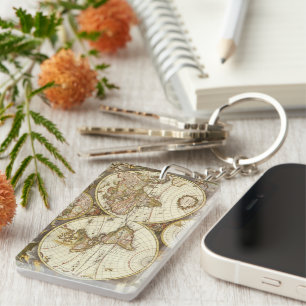 Antieke Oude Wereldkaart door Frederick de Wit, ci Sleutelhanger