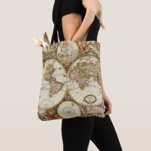 Antieke Oude Wereldkaart door Frederick de Wit, ci Tote Bag