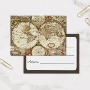 Antieke Oude Wereldkaart door Frederick de Wit, ci Visitekaartjes