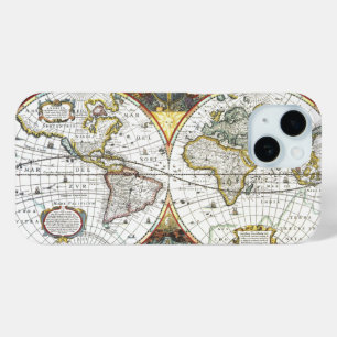 Antieke Oude Wereldkaart door Hendrik Hondius, 163 iPhone 15 Case