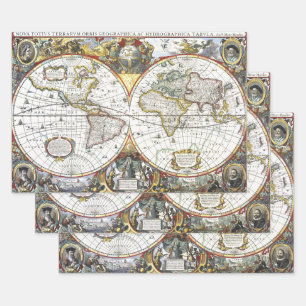 Antieke Oude Wereldkaart door Hendrik Hondius, 163 Inpakpapier Vel