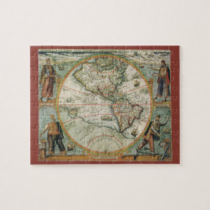 Antieke Oude Wereldkaart van de Amerika's, 1597 Legpuzzel