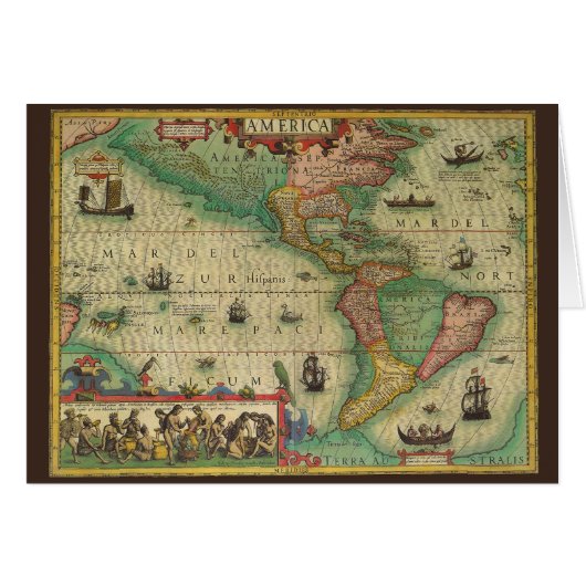 Antieke Oude Wereldkaart van de Amerika's, 1606 (Voorkant Horizontaal)