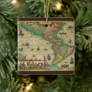 Antieke Oude Wereldkaart van de Amerika's, 1606 Keramisch Ornament