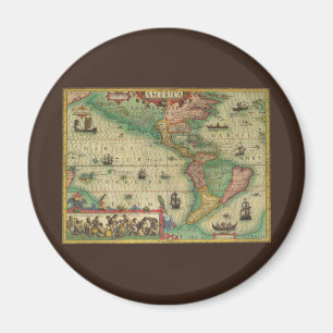 Antieke Oude Wereldkaart van de Amerika's, 1606 Magneet