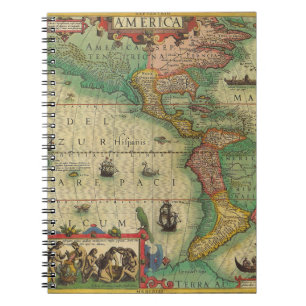 Antieke Oude Wereldkaart van de Amerika's, 1606 Notitieboek