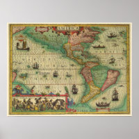 Antieke Oude Wereldkaart van de Amerika's, 1606