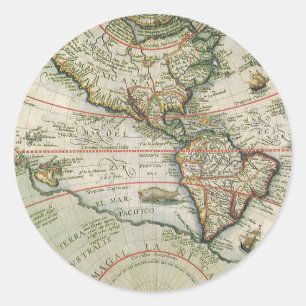 Antieke Oude Wereldkaart van de Amerika's, Theodor Ronde Sticker