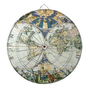 Antieke Oude Wereldkaart van Pieter Goos, 1666 Dartbord
