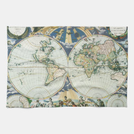 Antieke Oude Wereldkaart van Pieter Goos, 1666 Theedoek