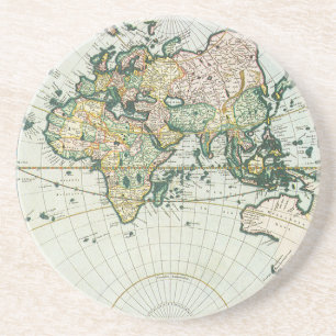 Antieke oude wereldkaart van Pieter Goos, 1666 Zandsteen Onderzetter