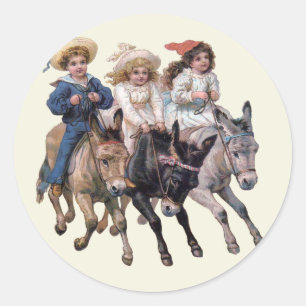 Antieke paard pony kinderen kunst ronde sticker