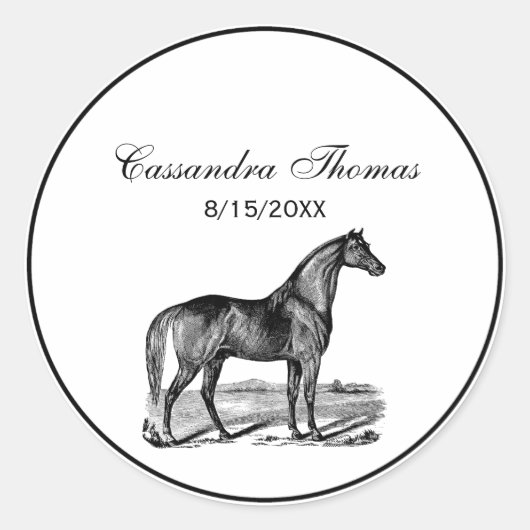 Antieke Paard Staand Ronde Sticker (Voorkant)