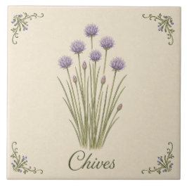 Antieke Paarse Bieslook Botanische Keuken Kruiden Tegeltje