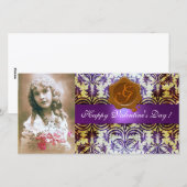 ANTIEKE PAARSE DAMAST BRUINE WAX ZEGEL Monogram Feestdagenkaart (Voorkant / Achterkant)