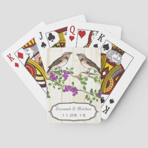 Antieke Paarse Liefdesvogel Huwelijkscadeau Speelk Pokerkaarten