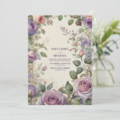 Antieke Paarse Rozen Bloemige Bruiloft Kaart (Staand voorkant)
