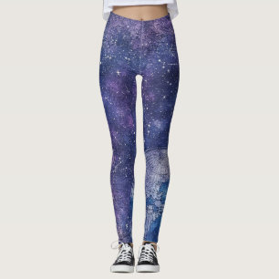 Antieke paarse sterkaarten wereldkaart leggings