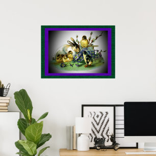 Antieke Paashaas, Baby Kuikens & Bloemen, ZSSG Poster