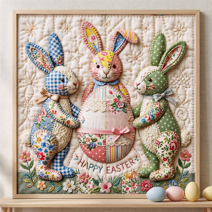 Antieke Paashaas Nep Patchwork Dekbedprint Poster