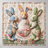 Antieke Paashaas Nep Patchwork Dekbedprint Poster (Voorkant)