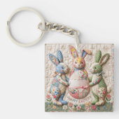 Antieke Paashaas Nep Patchwork Dekbedprint Sleutelhanger (Voorkant)