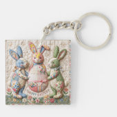 Antieke Paashaas Nep Patchwork Dekbedprint Sleutelhanger (Achterkant)