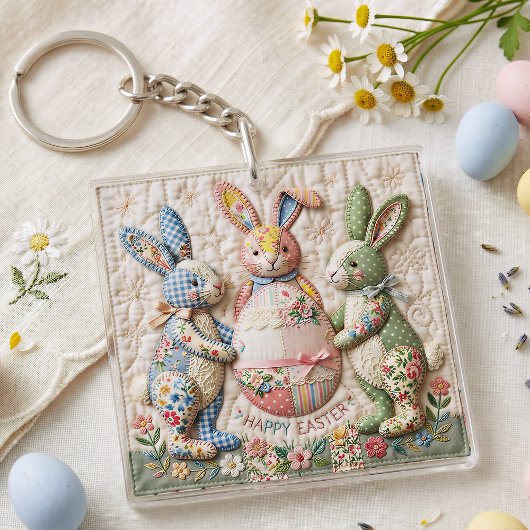 Antieke Paashaas Nep Patchwork Dekbedprint Sleutelhanger