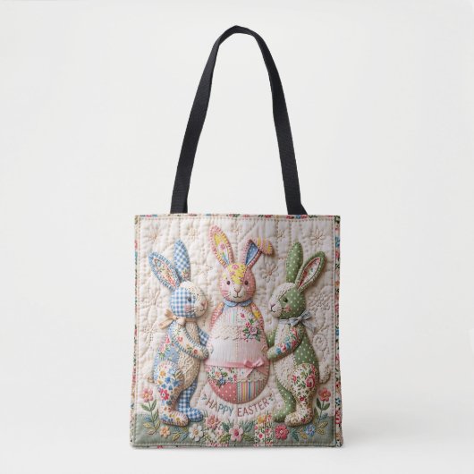 Antieke Paashaas Nep Patchwork Dekbedprint Tote Bag (Voorkant)