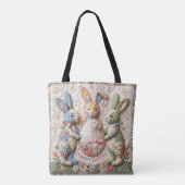 Antieke Paashaas Nep Patchwork Dekbedprint Tote Bag (Achterkant)