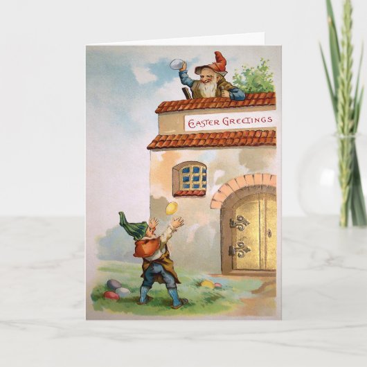 Antieke Paaskaart met Kabouters Feestdagen Kaart (Voorkant)