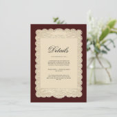 Antieke Papieren Kant Bruids Uitnodiging Informatiekaartje (Staand voorkant)
