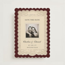 Antieke Papieren Kant Burgundy Save the Date