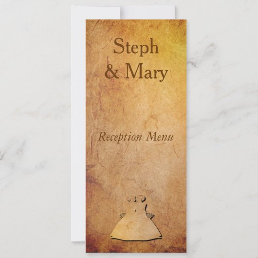 Antieke papieren lesbische huwelijksreceptie menu kaart (Achterkant)