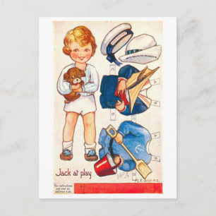 Antieke papieren poppenansichtkaart--Jack aan het Briefkaart