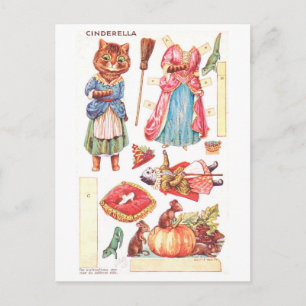 Antieke Papieren Poppenbriefkaart--Kat Assepoester Briefkaart