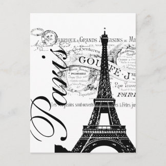 Antieke Paris & Eiffeltoren Label Briefkaart