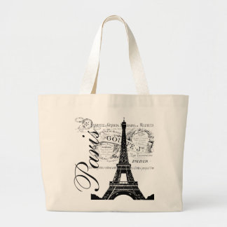 Antieke Paris & Eiffeltoren Label Grote Tote Bag