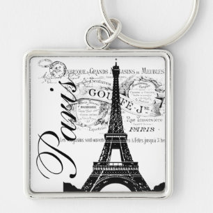 Antieke Paris & Eiffeltoren Label Sleutelhanger