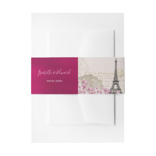 Antieke Paris Eiffeltoren Roze Bloesems Bourgondië Uitnodigingen Wikkel